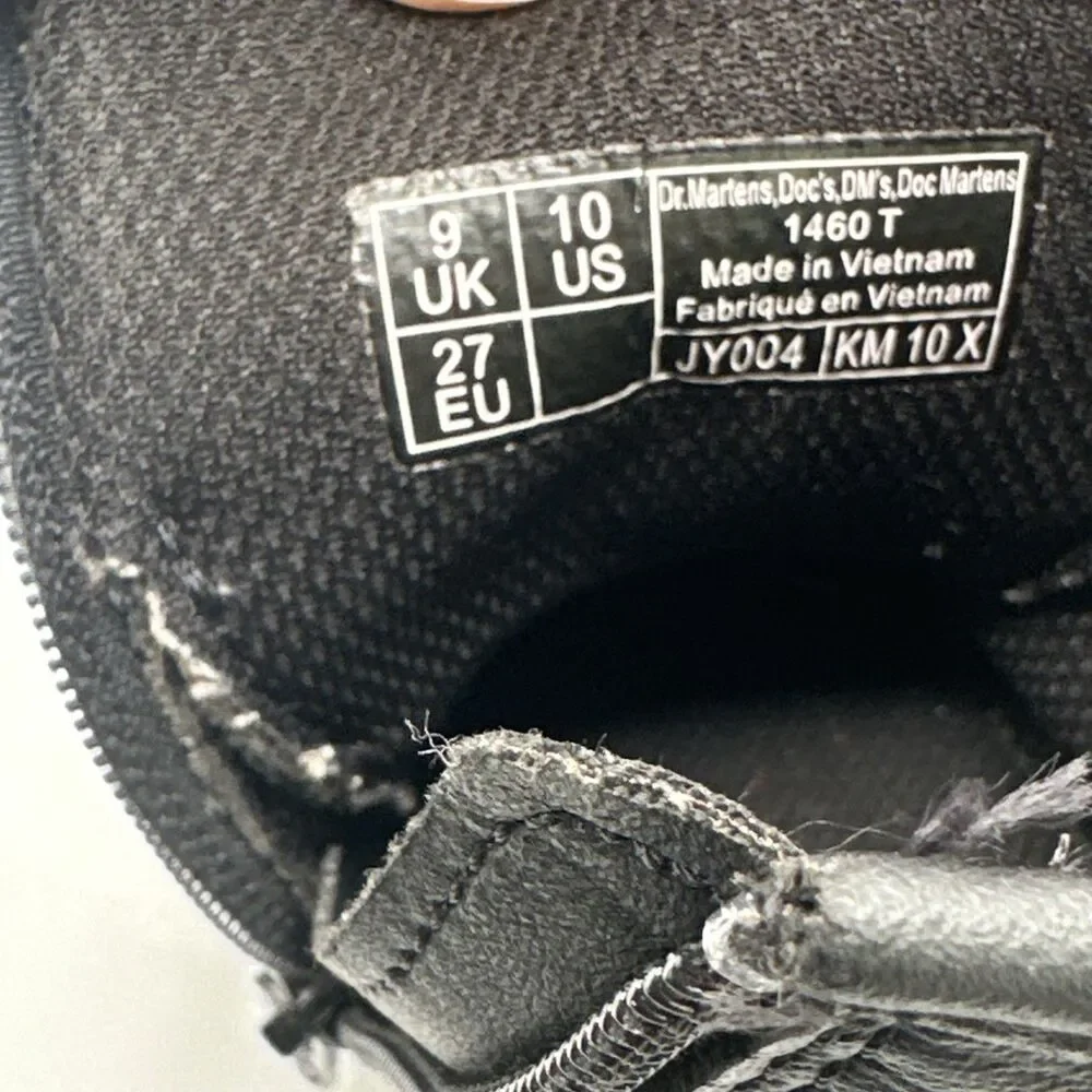 Dr. Martens KIDS 1460T Leather Lace Up Combat Boots-Size 10-Black Preowned